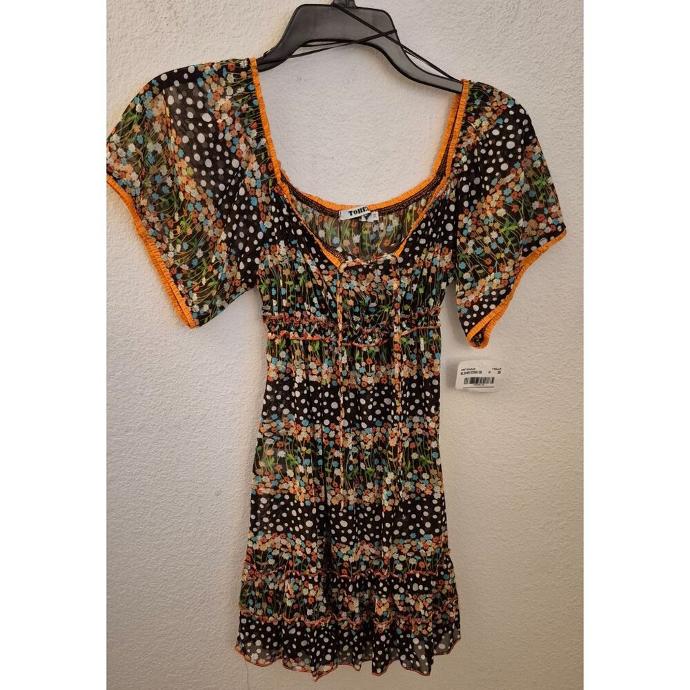 Torero Printed Lightweight Flutter Sleeve Sheer Mixed Print Top Sz S NWT
